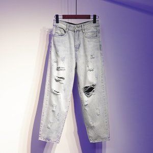 Ripped Hole High Waist Denim Harem Style Fashion